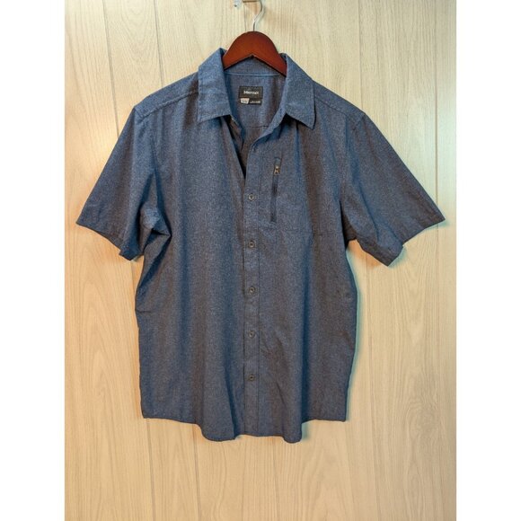 Marmot Caecius Shirt Large Blue Short Sleeve Button Up Wicking Vented - Picture 1 of 4